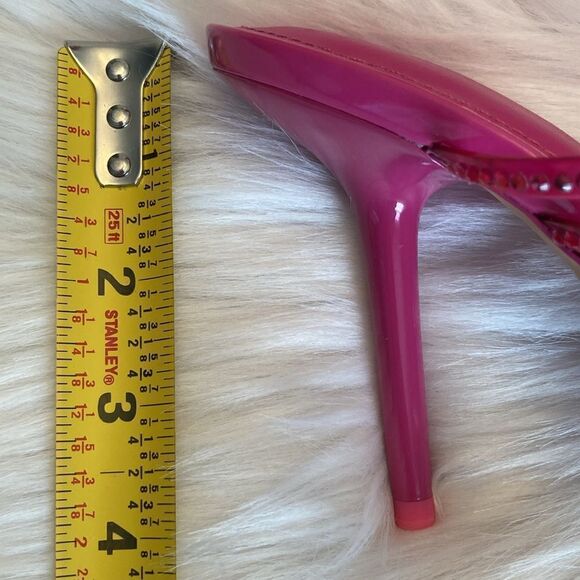 Zara Discounted Vinyl Pink Rhinestone Squared Toe High Heels Dress Sandals Shoes - Picture 12 of 14
